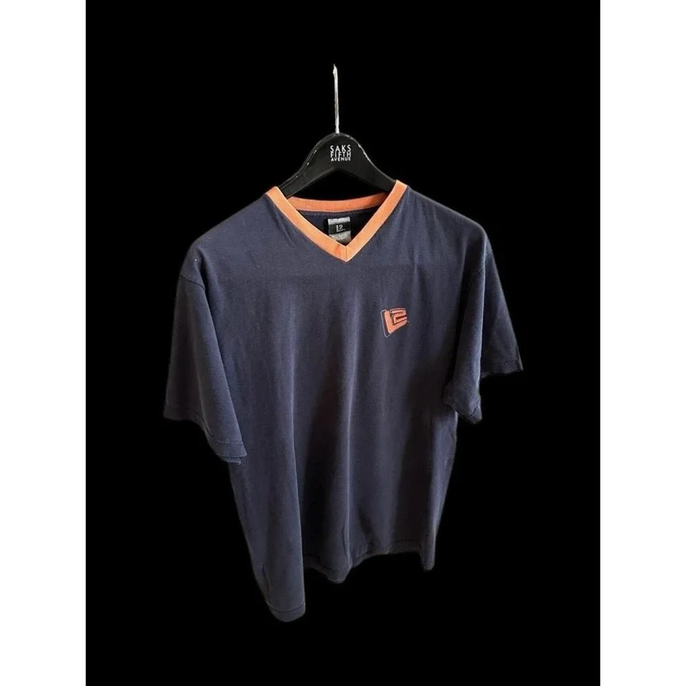 Vintage Y2K Levi‎ Strauss L2 Ringer V Neck T Shirt Large 90's Navy Orange